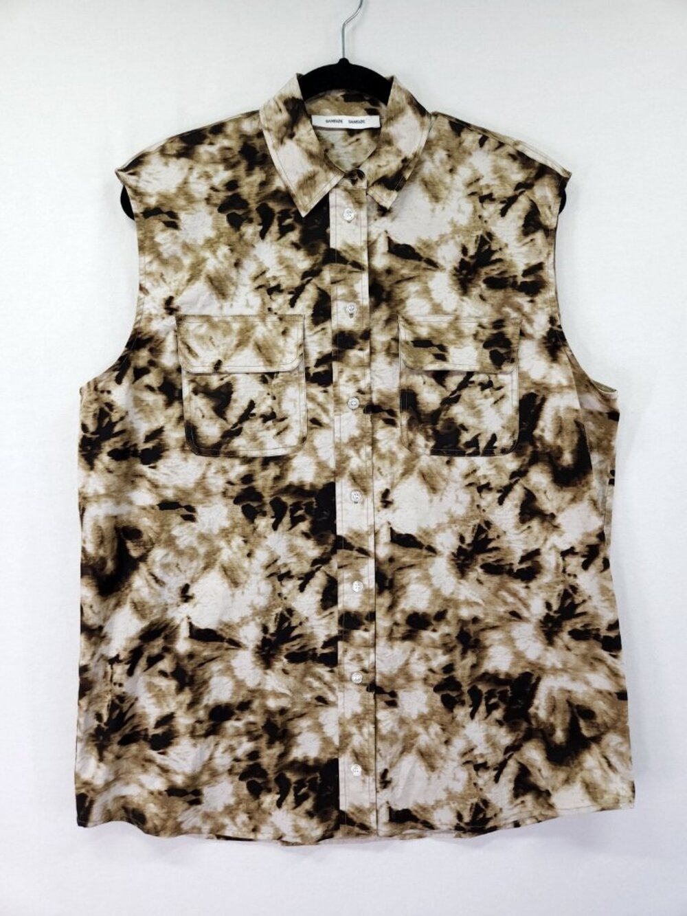 Samsoe Samsoe Brown Tie Dye Sleeveless Button Up Shirt Utility Pocket Blouse XS